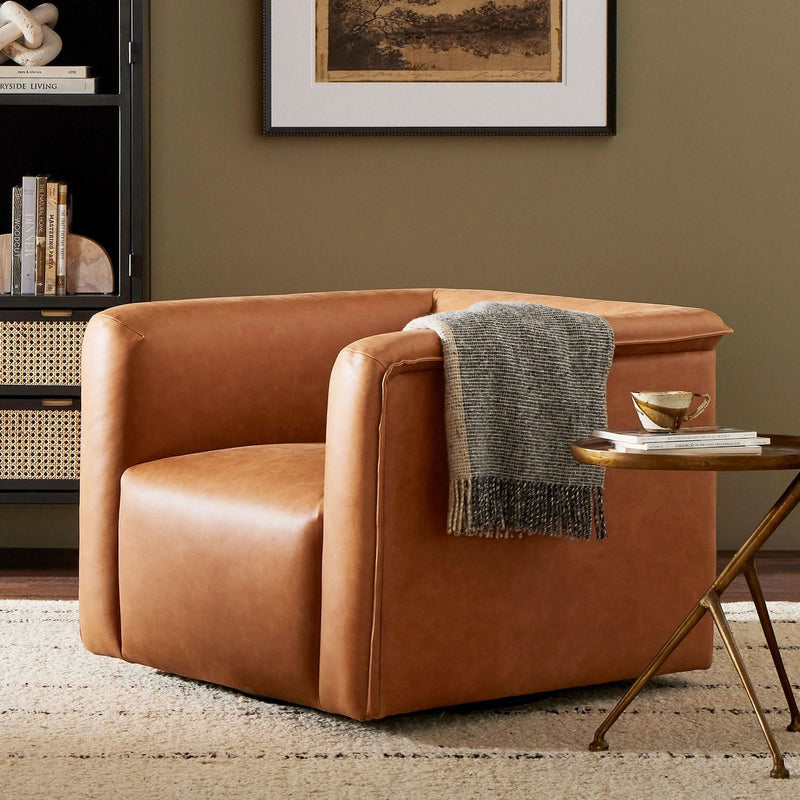 Aqaan Leather Swivel Chair - Wooden Empiro