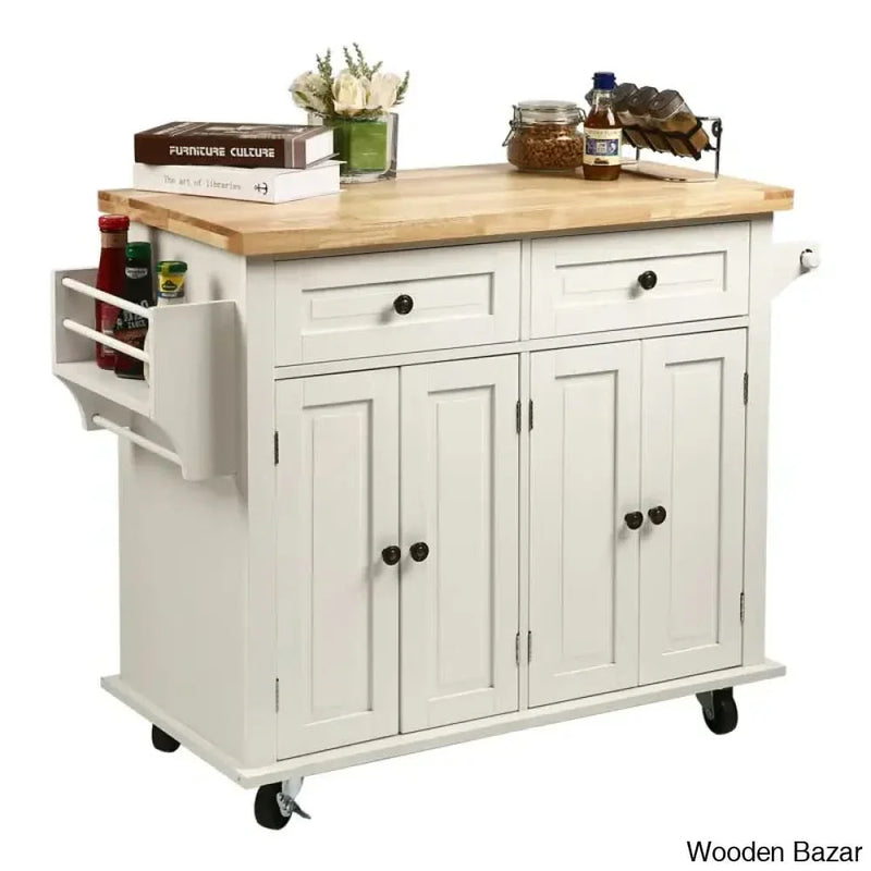 Solid Wood Top Kitchen Island Kitchen trolley cart cabinet kitchen island with storage