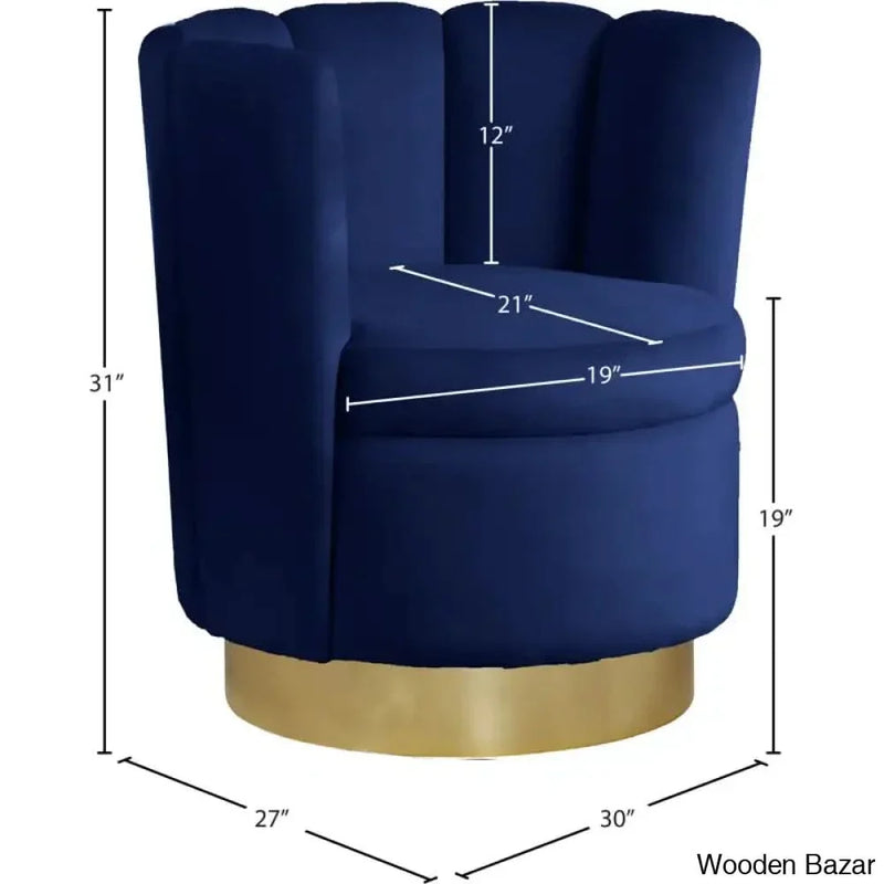 Sonette Wide Velvet Swivel Barrel Chair -Wooden Empiro