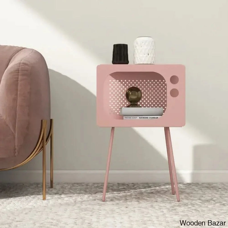 Stert Modern End Table in Television Shape Hollow Side Table in Fresh Pink - Wooden Empiro