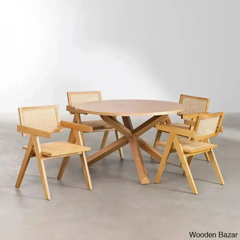 Stylish Round Dining Table Set with 4 Armrest Chairs