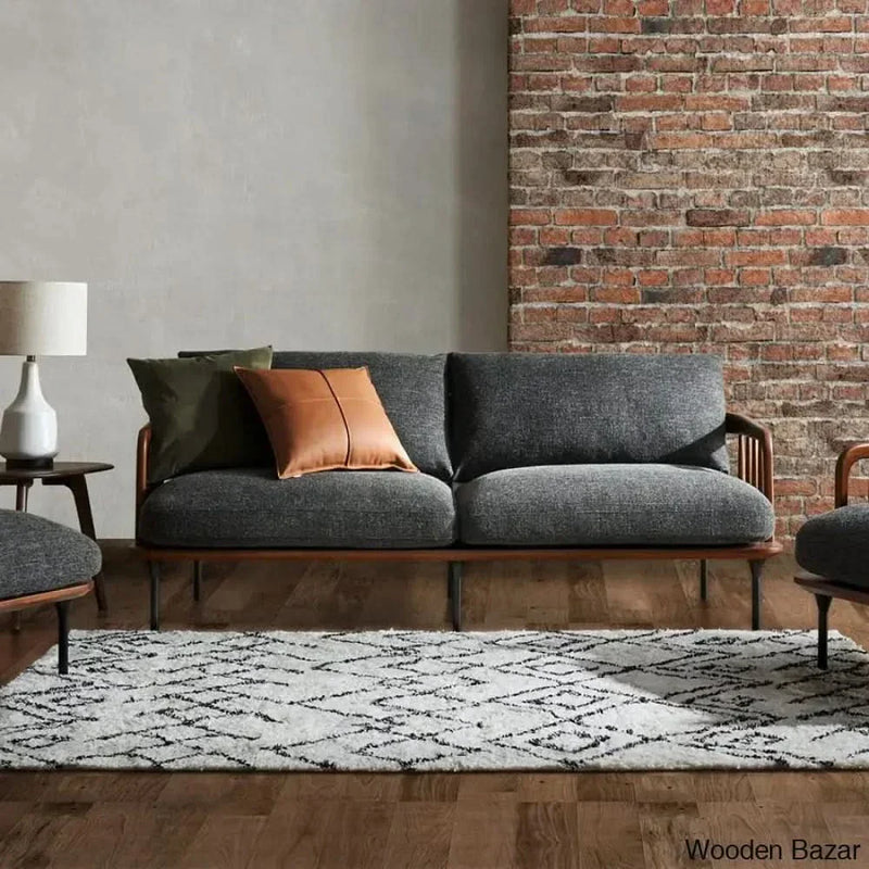 Susan Solid Wood 3-Seater Sofa with Comfortable Backrest