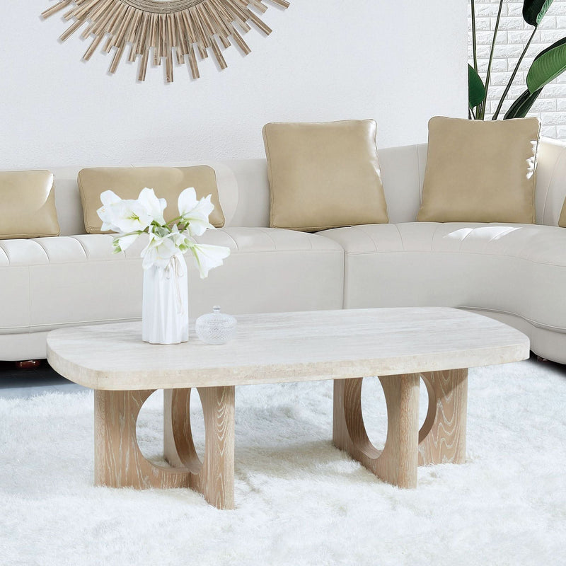 Rinller Travertine Coffee Table - Wooden Empiro