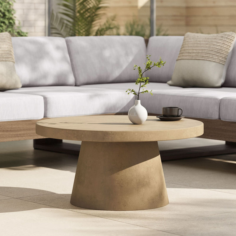 Rikkes Textured Concrete Indoor/Outdoor Coffee Table - Wooden Empiro