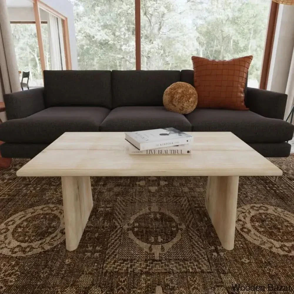 Trapeziuml Plank Wood Coffee And Center Table Natural Brown