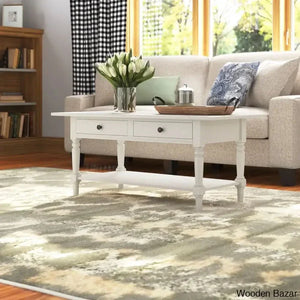 Tuoi Solid Wood Coffee And Center Table Distressed Cream