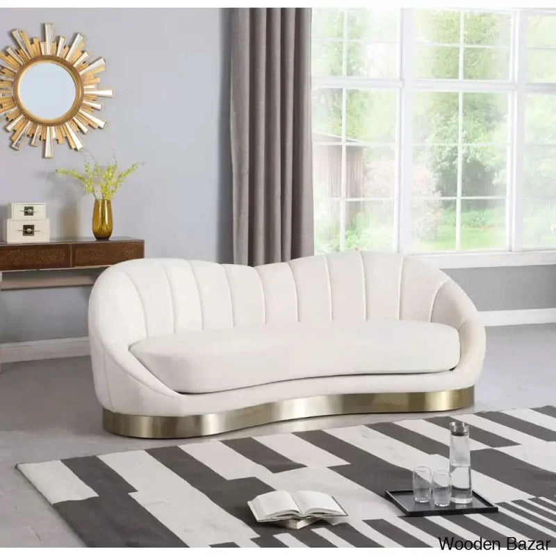Velvet Curved 3-seater Sofa -Wooden Bazar