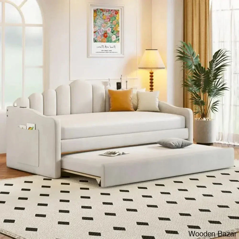 Velvet sofa bed featuring USB charging ports and an Upholstered Daybed