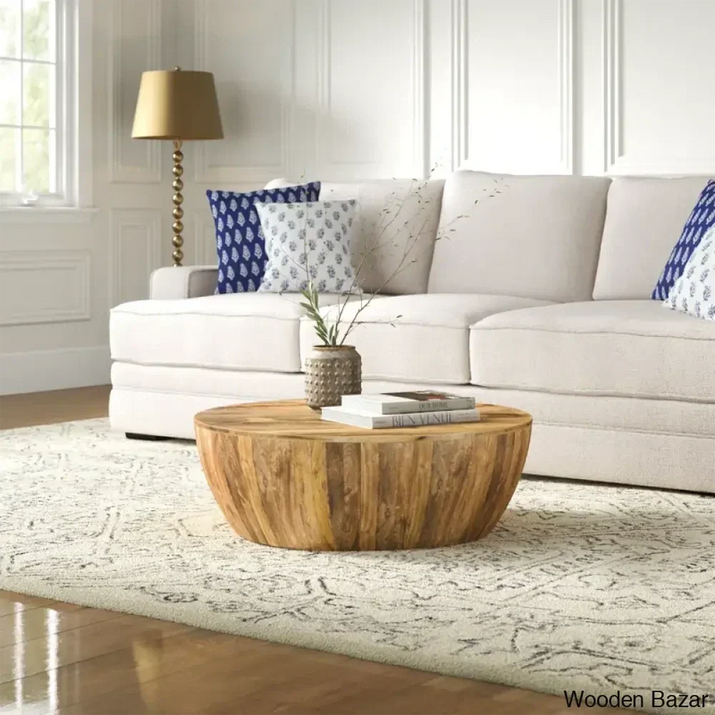 Vivenne Mango Wood Drum Coffee Table and center table