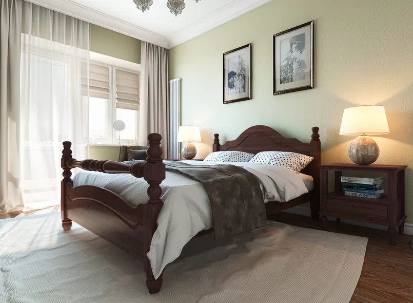 Wooden Empiro Solid Sheesham Wooden Pine Bed Frame with Classic Headboard Design - Natural Finish