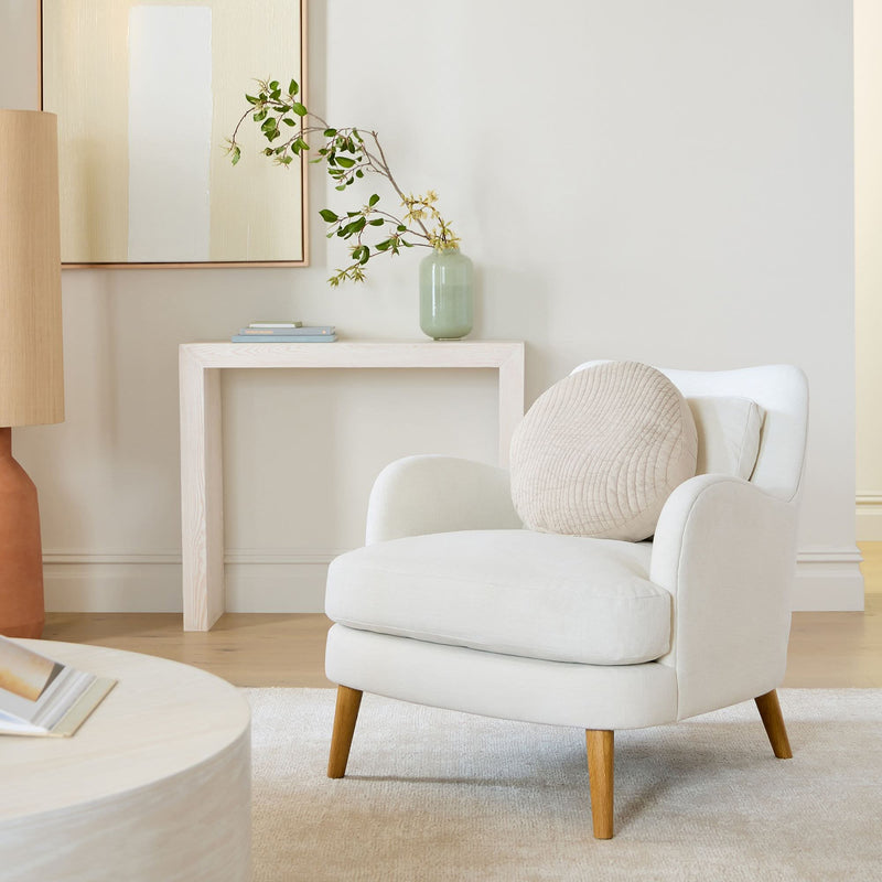 Contemporary Lounge Chair in Ivory Upholstery with Solid Wood Legs