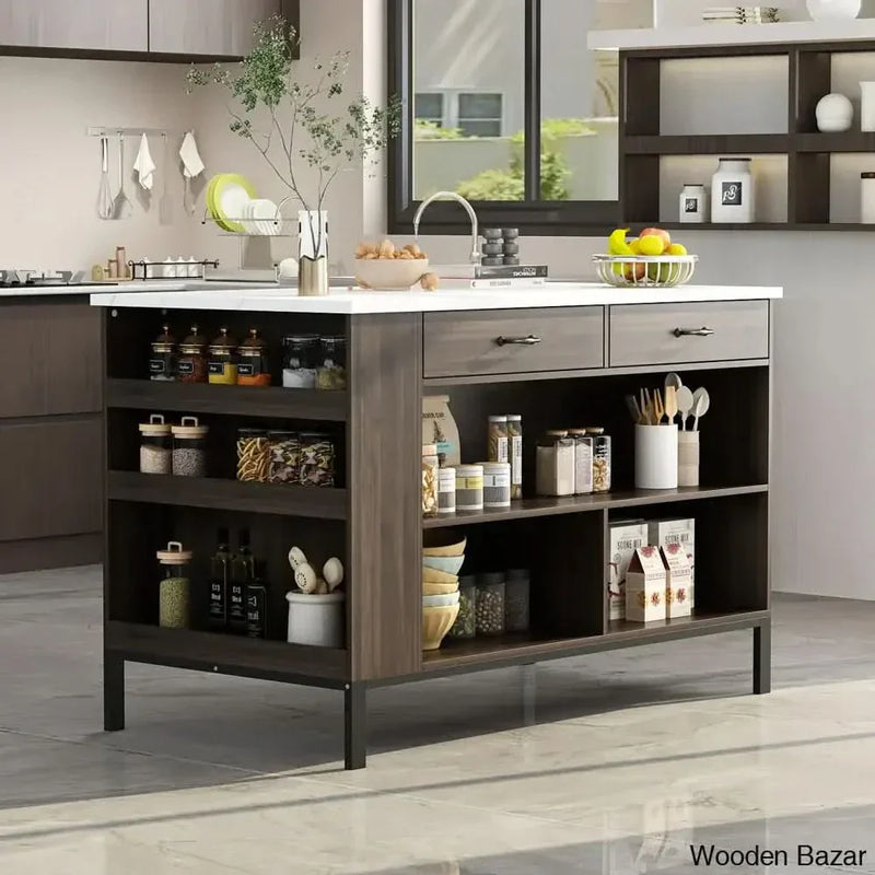 Wexford 55.1'' Kitchen Island Kitchen trolley cart cabinet kitchen island with storage