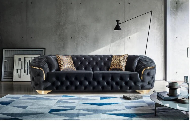 Armani Luxurious Indoor Velvet Chesterfield Lounge Sofa And Corner Sofa Set