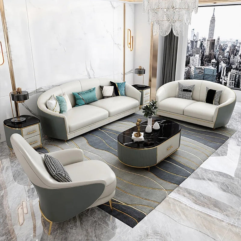 Prada Modern 3-Piece Set White Faux Leather Sofa Set