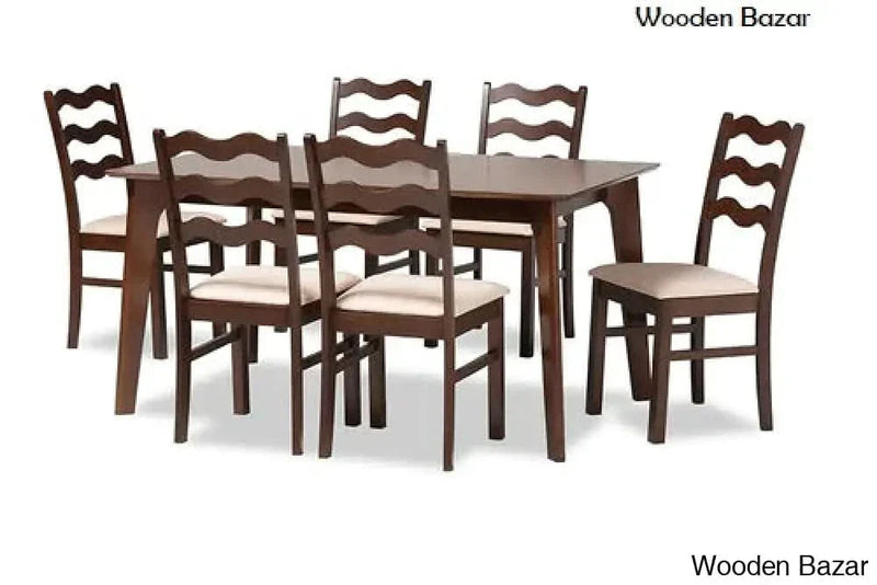Wooden Empiro Baxton Studio Amara Mid-Century Modern Cream Fabric and Dark Brown Finished Wood 7-Piece Dining Set