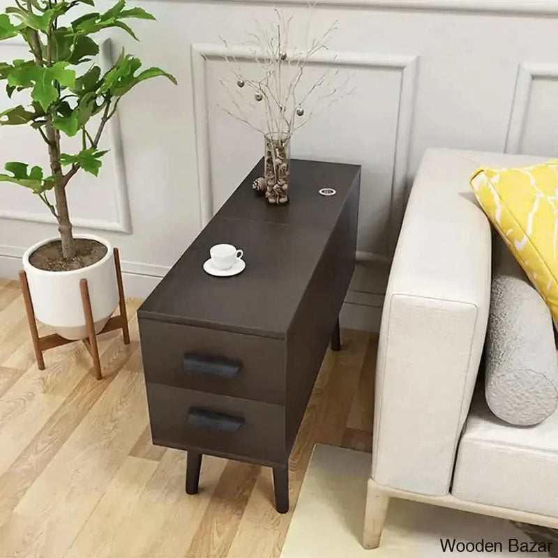 Wooden Empiro Brown Rectangle End Table with Drawers Modern Sofa Table for Living Room