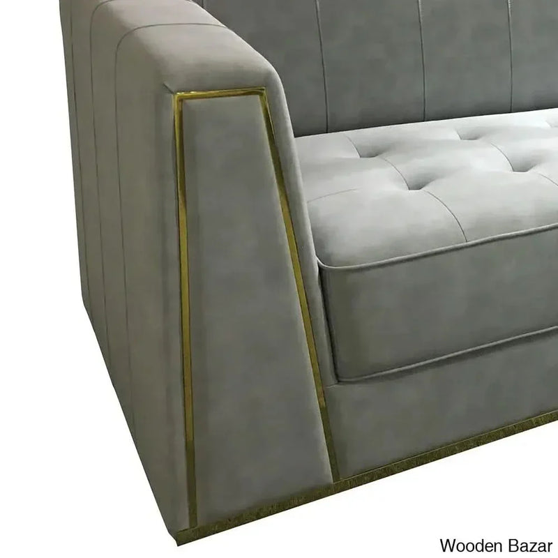 Wooden Bazar Faux Leather Tufted 3 Seater Sofa with Square Arms Living Room Furniture