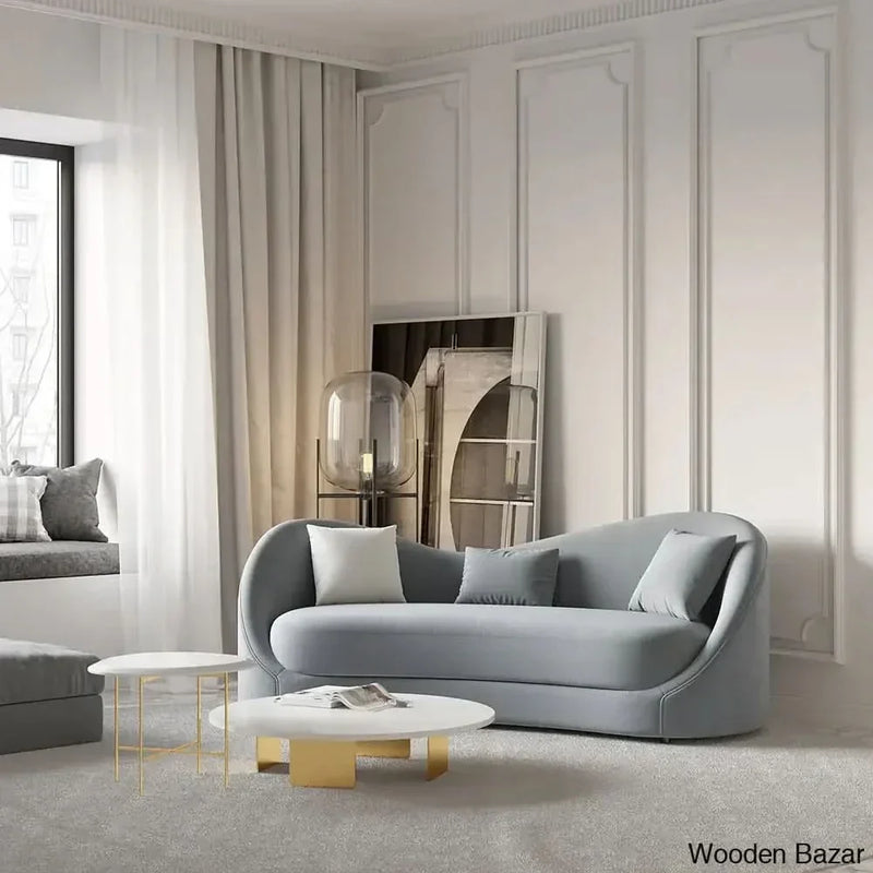 Wooden Bazar Gray Velvet Upholstered Sofa 3-Seater Sofa Solid Wood Frame