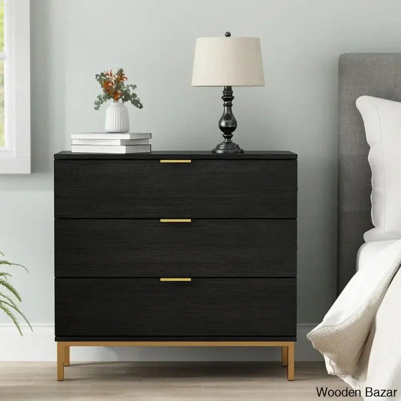 Wooden Empiro Lavale 29.7'' Tall 3 - Drawer Nightstand in Black