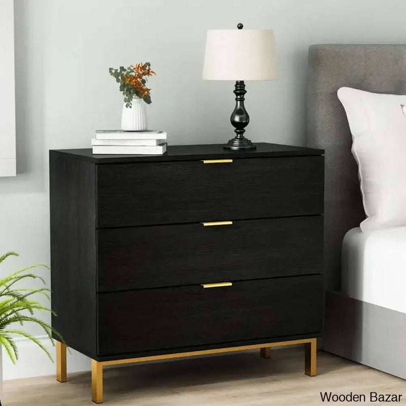 Wooden Empiro Lavale 29.7'' Tall 3 - Drawer Nightstand in Black