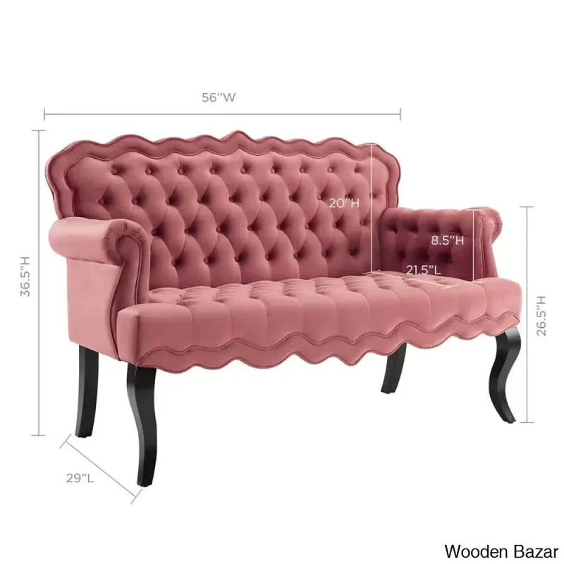 Wooden Empiro Mcarthur 56'' Velvet Rolled Arm Settee