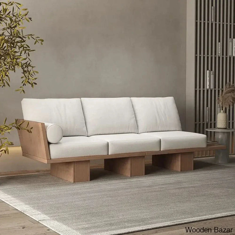 Wooden Bazar Modern Solid Wood Living Room Sofa 3-Seater Cotton & Linen Upholstery