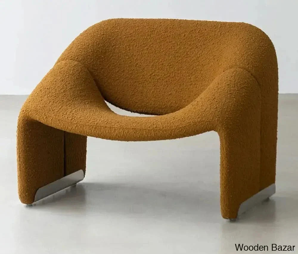 Wooden Empiro Modern White Boucle Accent Chair Lounge & Mustard