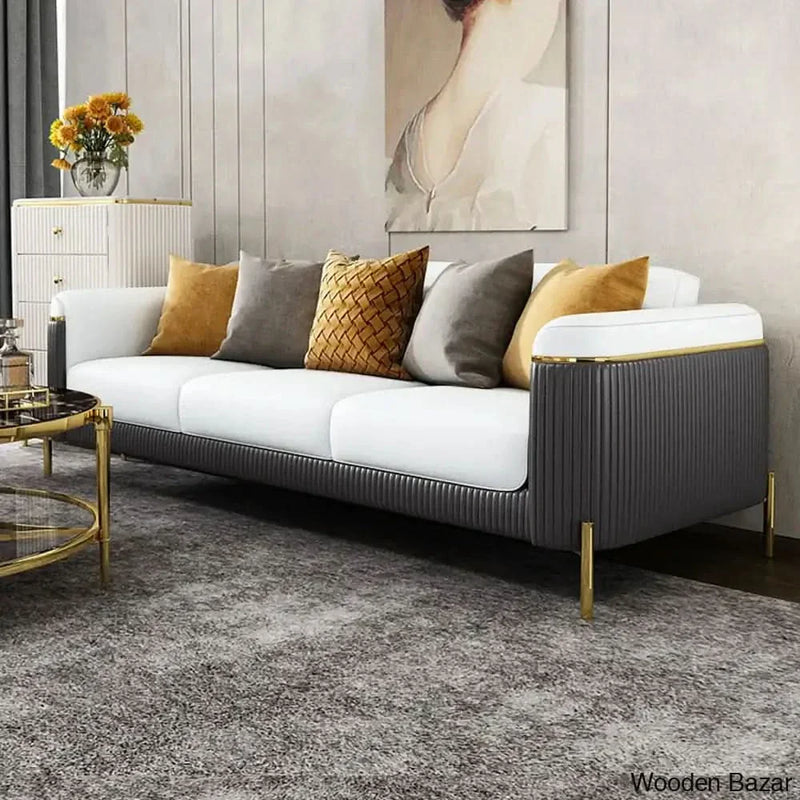 Wooden Bazar Nappa Leather Upholstered 3-Seater Sofa Pillow Included