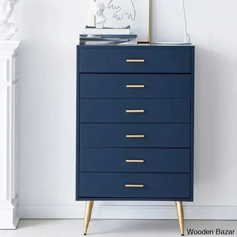 Wooden Empiro Narre 4 Drawer Dresser Modern Blue Wood Storage Chest Accent Cabinet for Bedroom