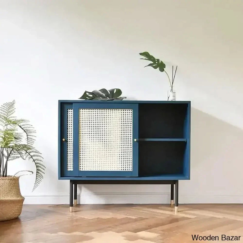 Wooden Empiro Ratta Rattan Sideboard Buffet with Storage 2-Door Accent Cabinet