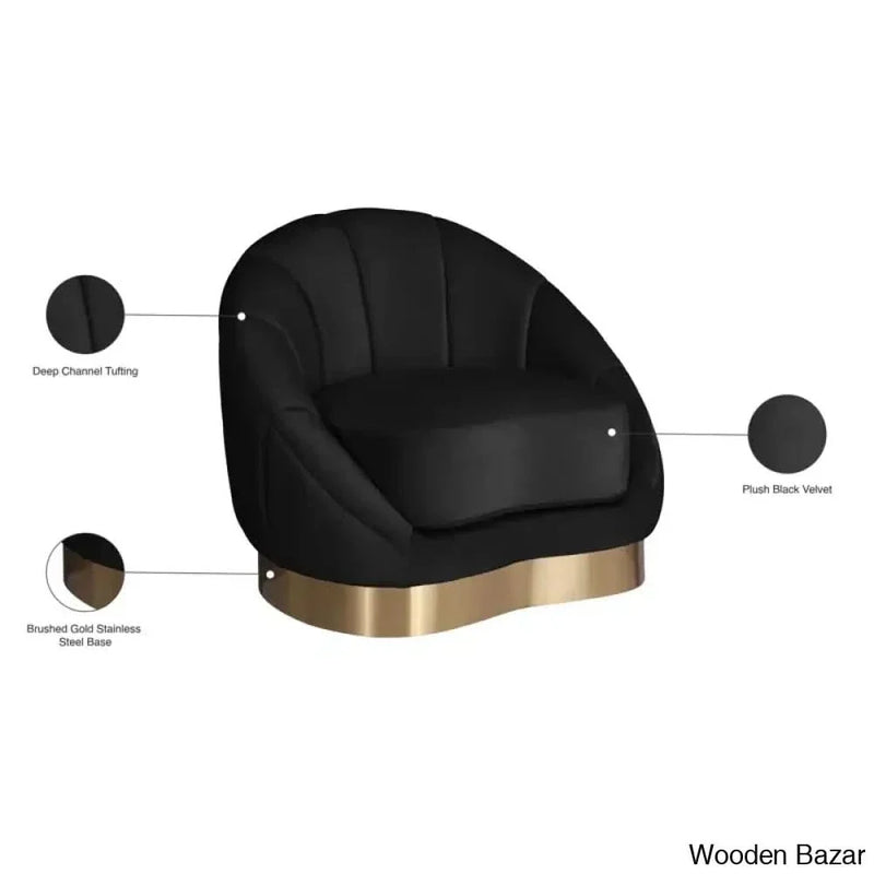 Wooden Empiro Saldana 34.25'' Wide Tufted Velvet Barrel Chair
