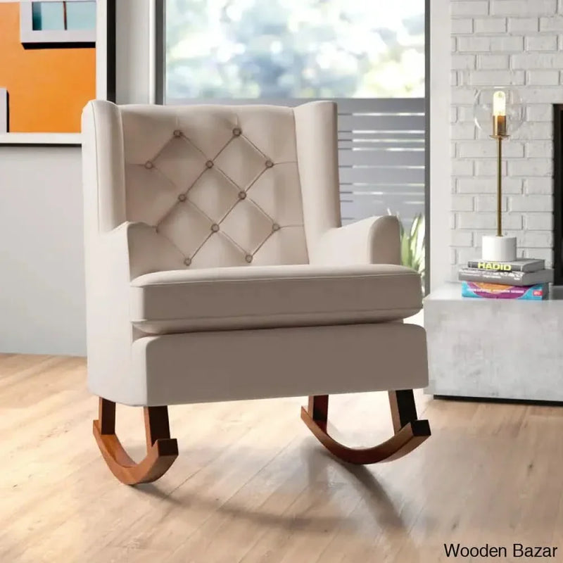 Wooden Empiro Thatcher Tufted Rocking Chair with Walnut Wood Base