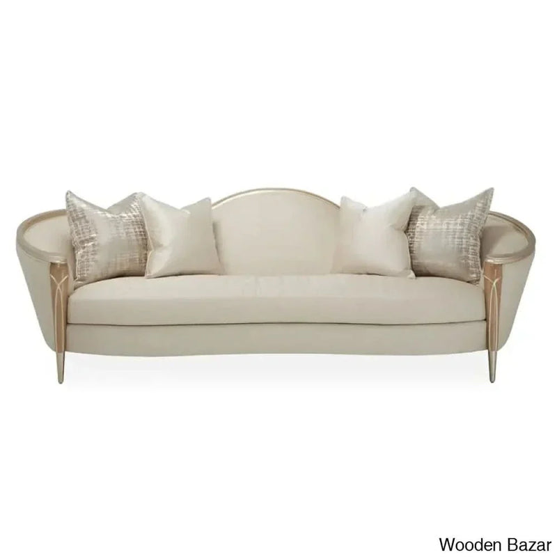 Wooden Bazar Villa Cherie 99'' Linen Round Arm Curved Sofa