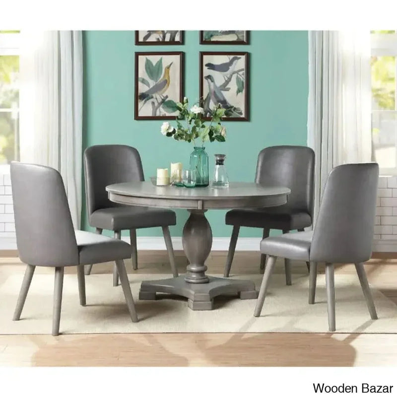 Wooden Empiro Waylon Dining Table w/Single Pedestal Gray Oak 72205