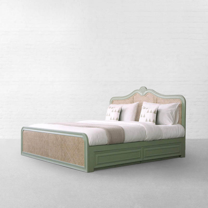 Wooden Empiro Luxury Antique Green Summer Bed With Storage