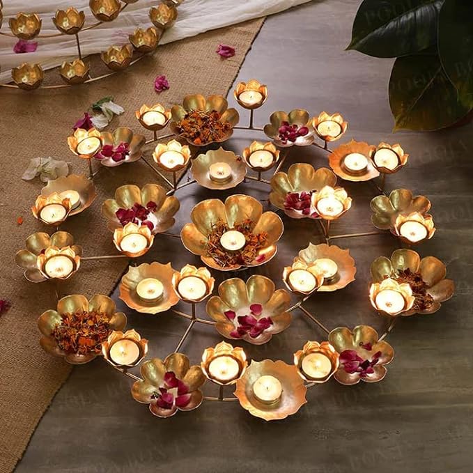 Shakti Metal Decorative Rangoli Urli Bowl with T-Light Candle Holder