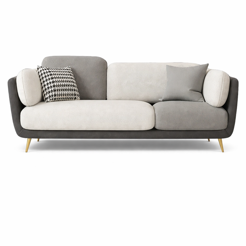 Vanilla Modern Gold Couch: 3-Seater Gray Upholstered Sofa
