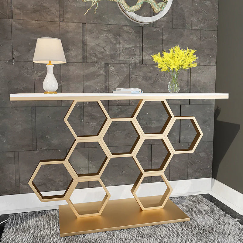 Noha Modern Honeycomb Motif Golden Metal Console Table