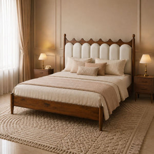 Ellora 100% Solid Wood Upholstered Bed - Beds - Gharaana
