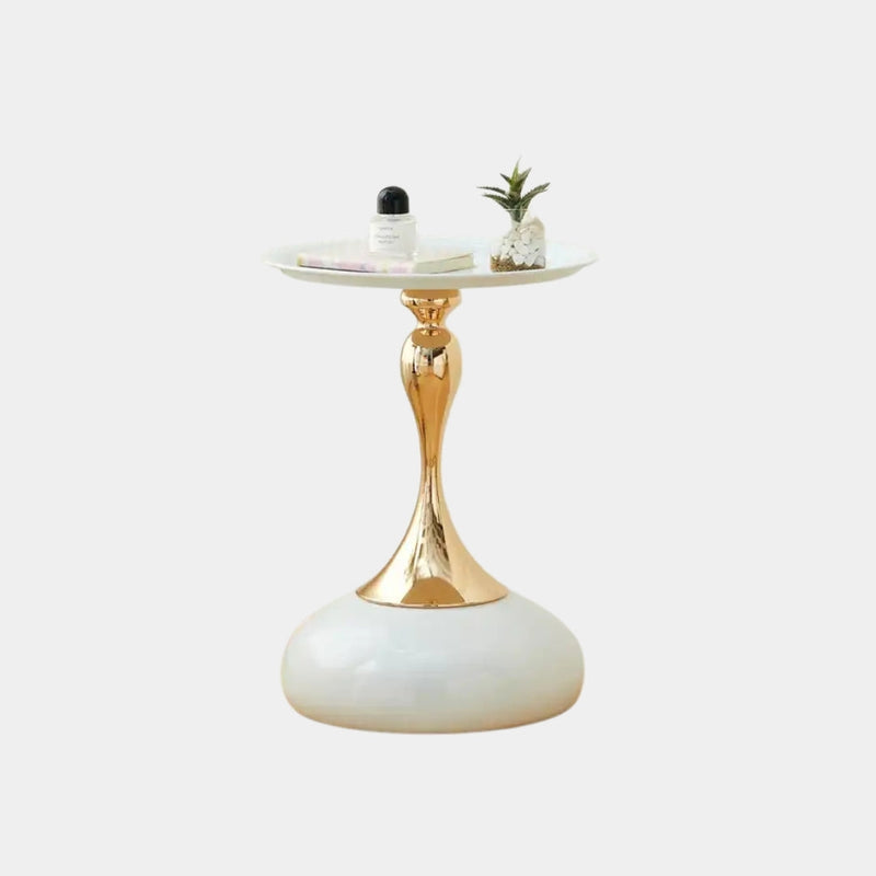 Artisan Ivory & Gold Hourglass Side Table