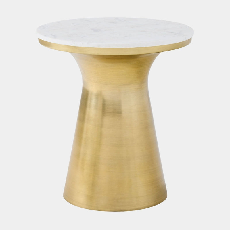 Golden Bloom Pedestal Side Table With Marble Top