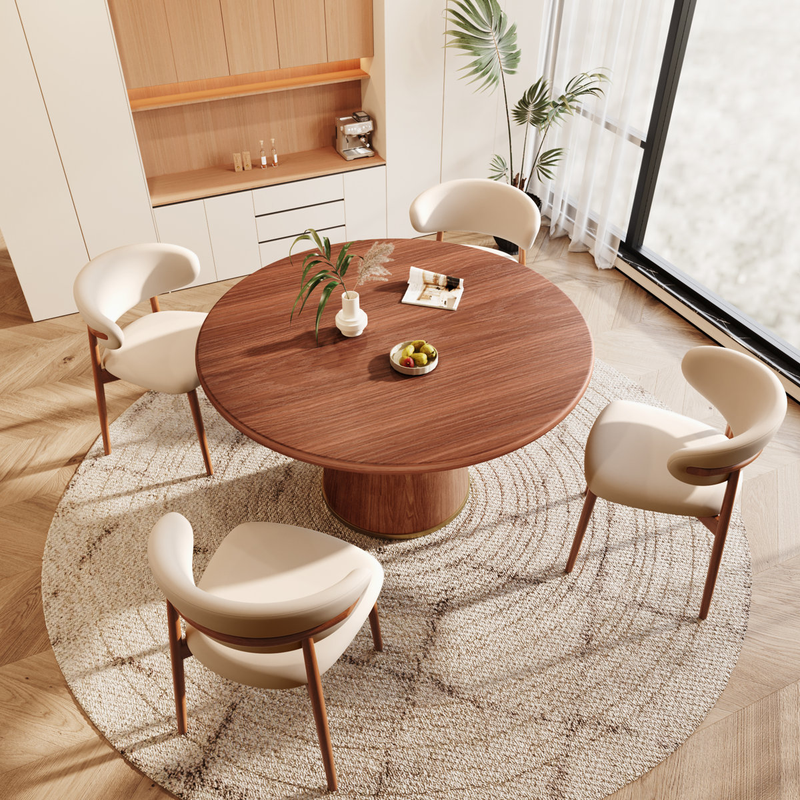 Modern Walnut Round Dining Set – 5-Piece