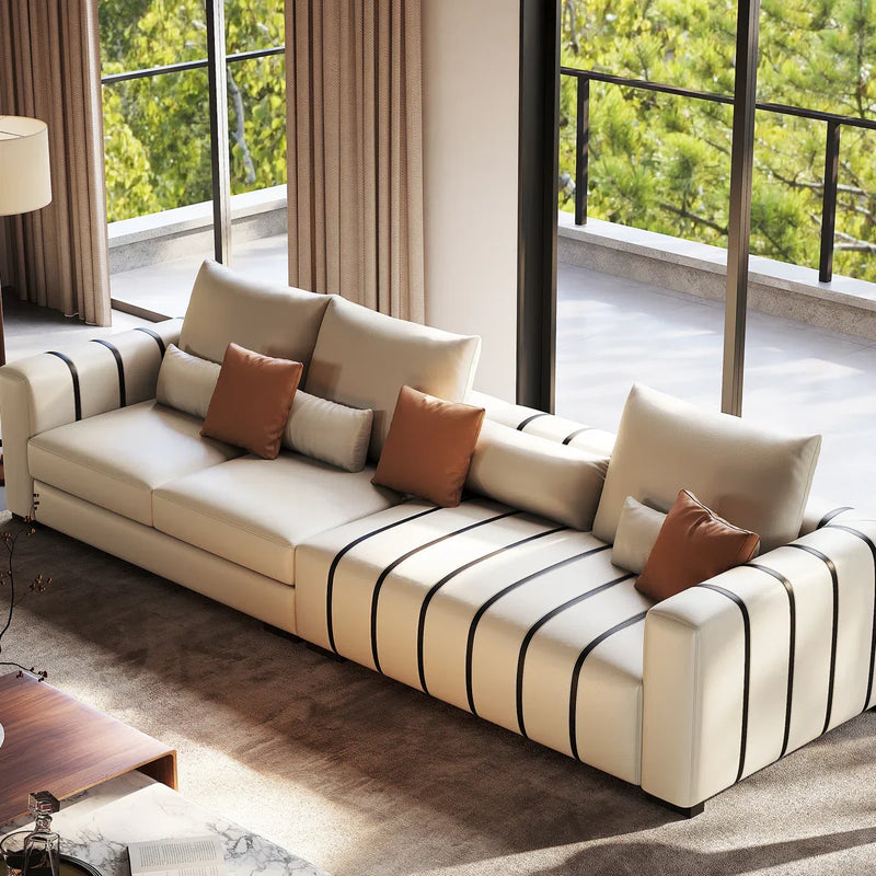 Modern Cream Piano-Patterned 6-Seater Sofa,living room Couch - Craft Decor