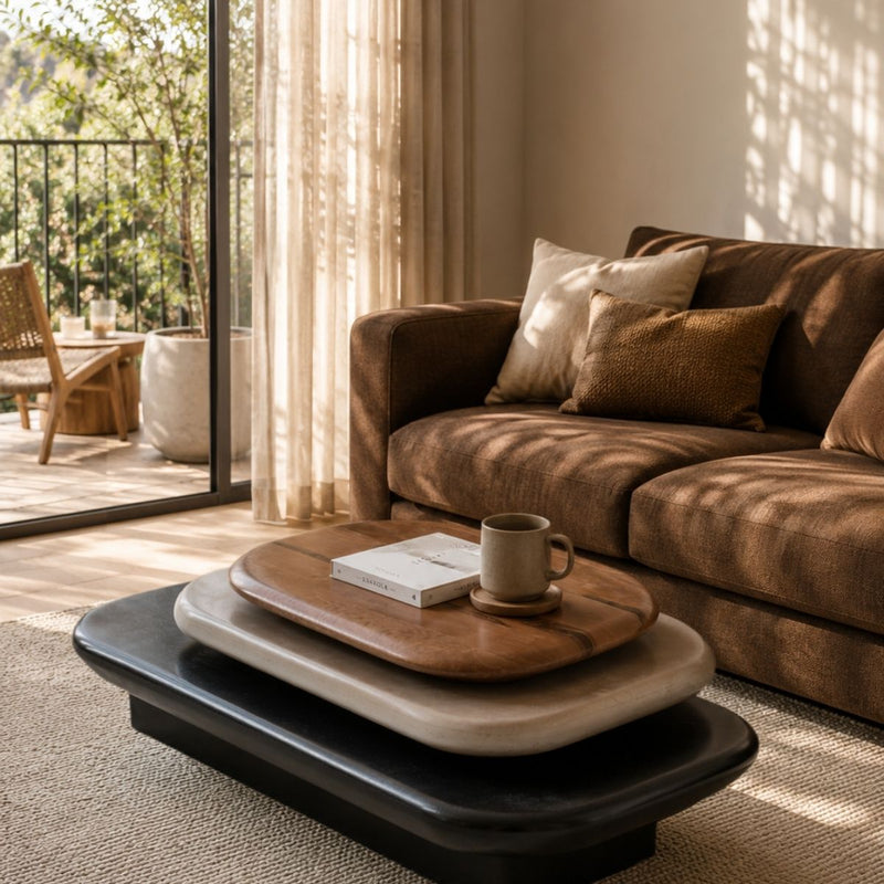 Pebble Rotating 3-Tier Solid Wood Centre Table