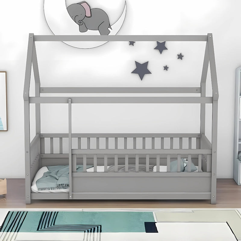 Full Size Kids House Bed with Roof Design