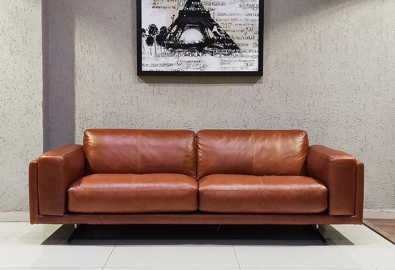 Chic Modern Walnut Leather Upholstered Sofa