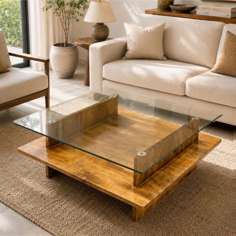 Bella Glass Top Solid Wood Center Table