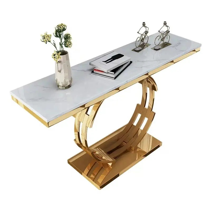 Bailey Designer Ring Console With Marble Top and Golden Base