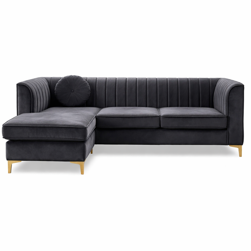 Glitz Modern L Shaped Velvet Sofa