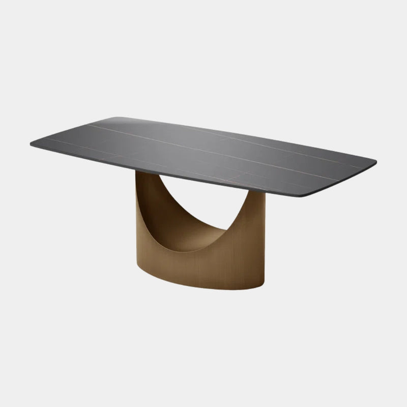 8 Seater Black Sintered Stone Rectangular Dining Table With Sturdy Base
